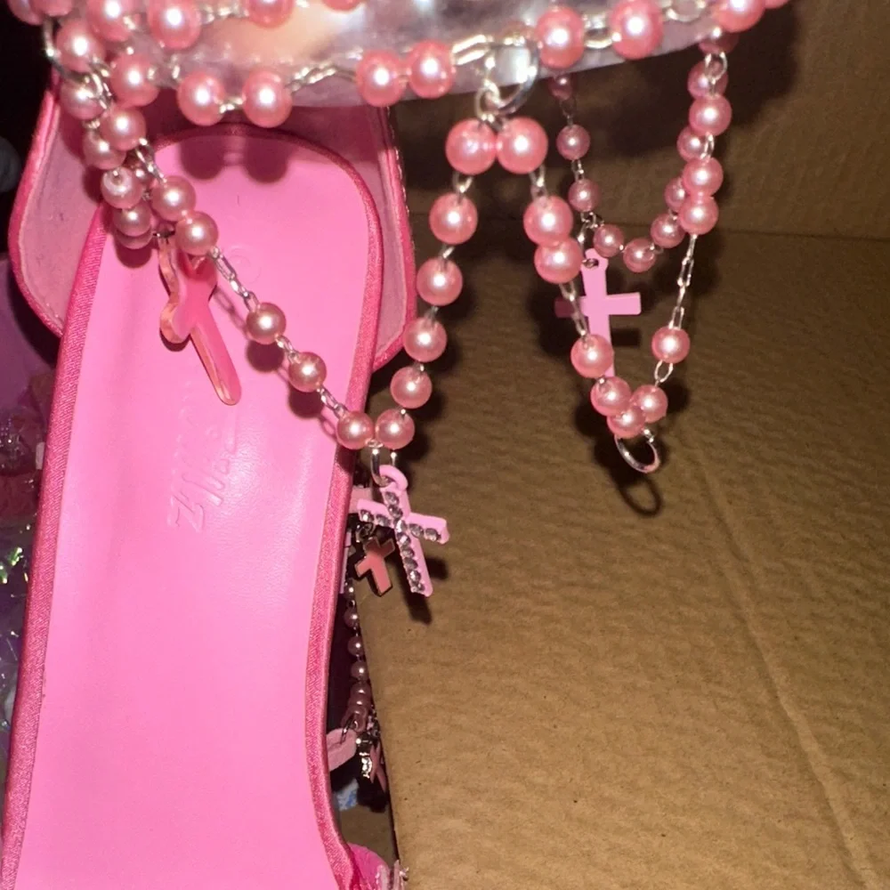Pink Platform Heels with Chain Detail